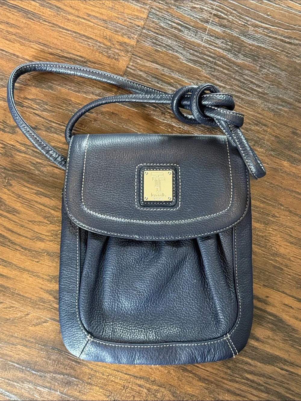 Tignanello Leather Navy Blue Crossbody Bag with Silver Accent - Picture 1 of 10